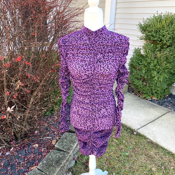 Long Sleeve High Neck Ruched Bodycon Mini Dress - Picture 4 of 9